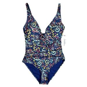 NEW Nicole Miller Womens One Piece Swimsuit S Blue Paisley Floral Sweetheart